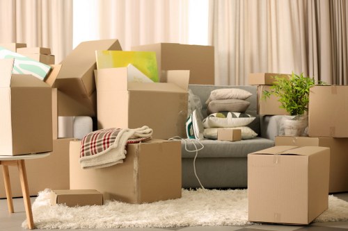 Packing boxes and furniture ready for a removal van in Balham