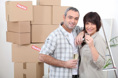 Furniture and packed boxes ready for a house move in Balham